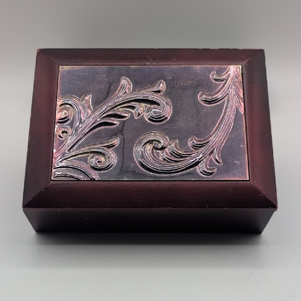 Elegant Decorative Wooden Trinket Jewelry Box with Silver Accents